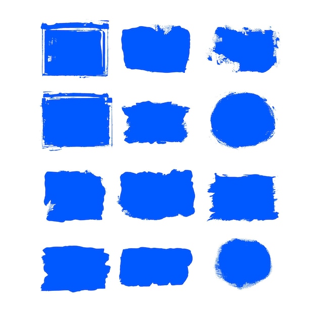 Vector blue ink paint brush stroke set Hand drawn grunge decorative brush strokes design element