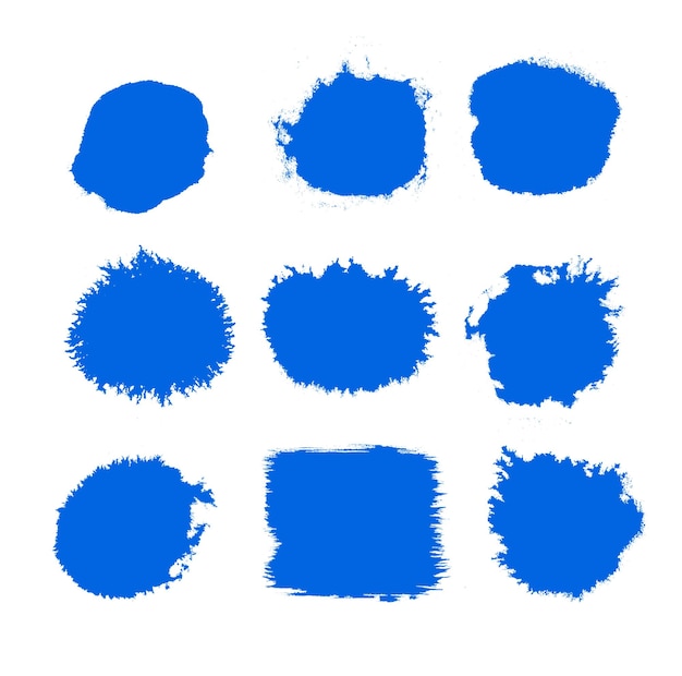 Vector blue ink paint brush stroke set Hand drawn grunge decorative brush strokes design element