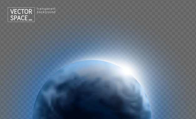 Vector blue planet Earth with sunrise in space isolated on transparent background Blue globe