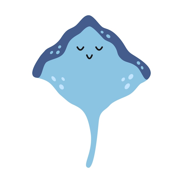 Vector blue stingray Cute marine life animal in flat design Mantaray fish