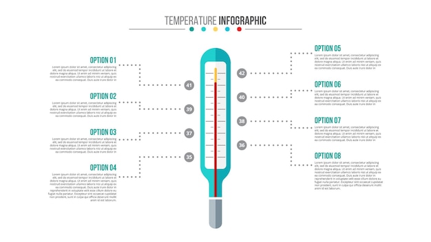 Vector body temperature infographic. Medical and healthcare template for presentation with 8 steps.