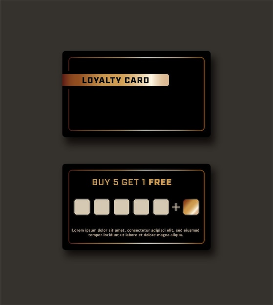 Vector vector bonus card loyalty card template on black background with golden luxury minimalistic design