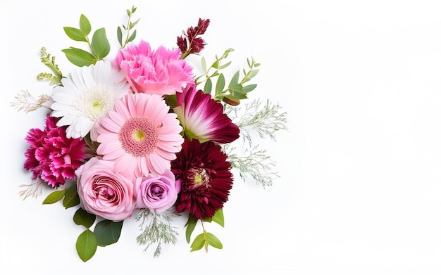 Vector vector of a bouquet of pink and burgundy flowers on a white background