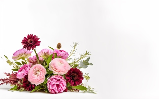 Vector vector of a bouquet of pink and burgundy flowers on a white background