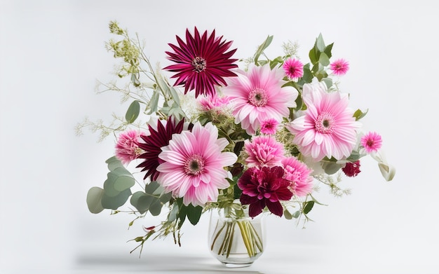 Vector vector of a bouquet of pink and burgundy flowers on a white background