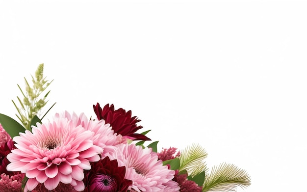 Vector vector of a bouquet of pink and burgundy flowers on a white background