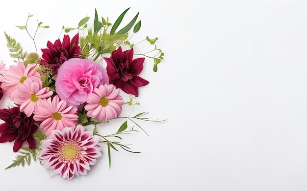 Vector vector of a bouquet of pink and burgundy flowers on a white background