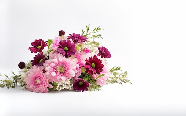 Vector vector of a bouquet of pink and burgundy flowers on a white background