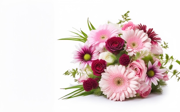 Vector vector of a bouquet of pink and burgundy flowers on a white background