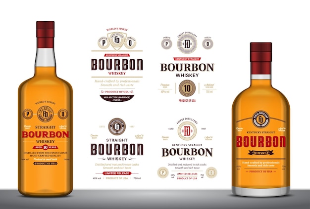 Vector vector bourbon labels and bottle mockups