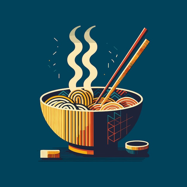 vector bowl of noodles with chopsticks