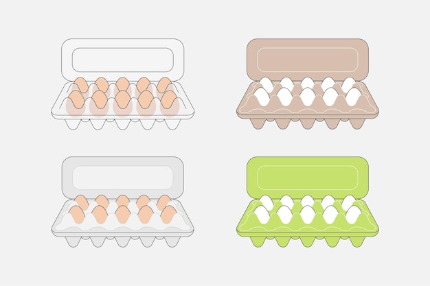 Vector boxes with chicken eggs carton or plastic container