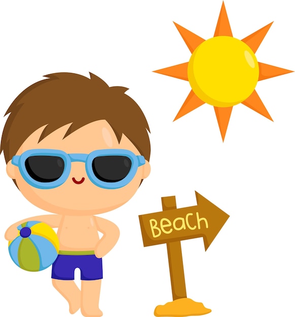 a vector of a boy at the beach