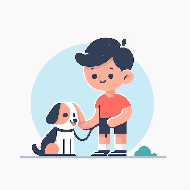 Vector of a boy and a dog with a simple and minimalist flat design style