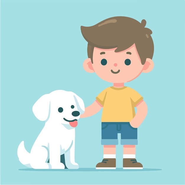 Vector of a boy and a dog with a simple and minimalist flat design style