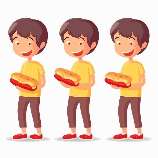 Vector of a boy with a hotdog cartoon style young child