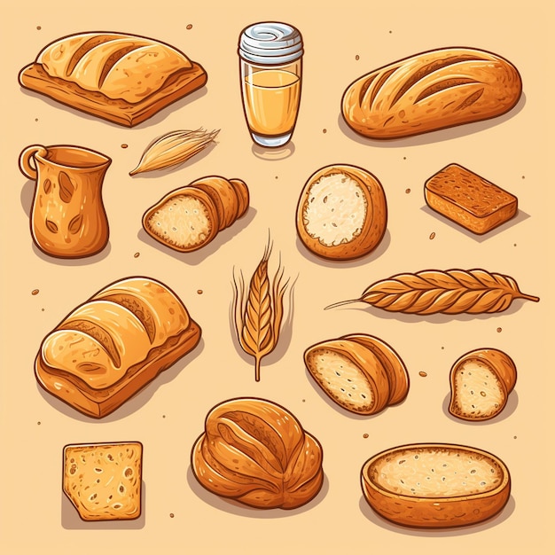 vector bread bakery wheat illustration food loaf set toast isolated design collection br