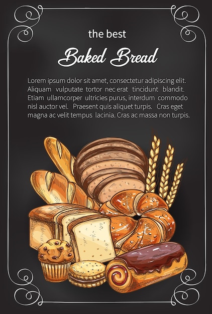 Vector bread sketch poster for bakery shop