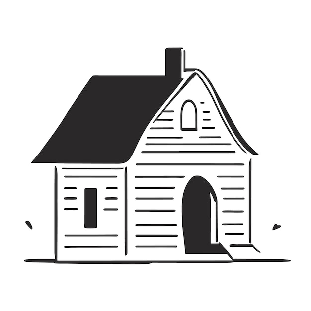 A vector of a brick house in black and white line art