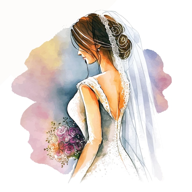 Vector bride watercolor paint