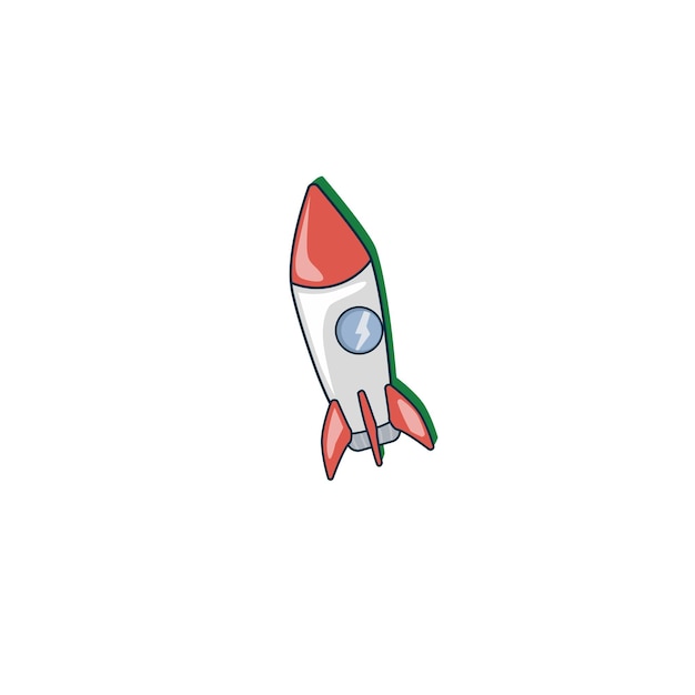 Vector bright color illustration with rocket Exploration of space satellites planets Single main object without background Cartoon funny cute image for kids