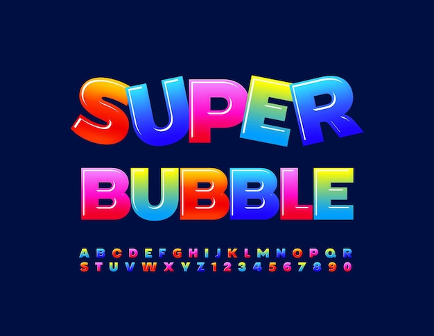 Vector Bright Sign Super Bubble Colorful Glossy Font Sweet Alphabet Letters and Numbers set