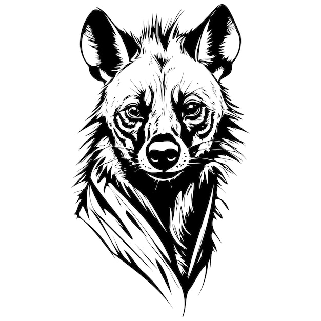 Vector Brown Hyena portrait drawing vector realistic outline animal silhouette transparent background