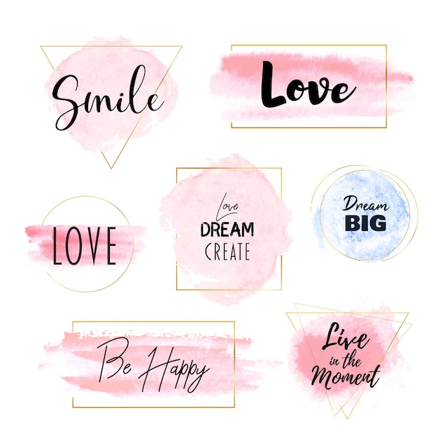 Vector brush stroke frames love watercolor banners