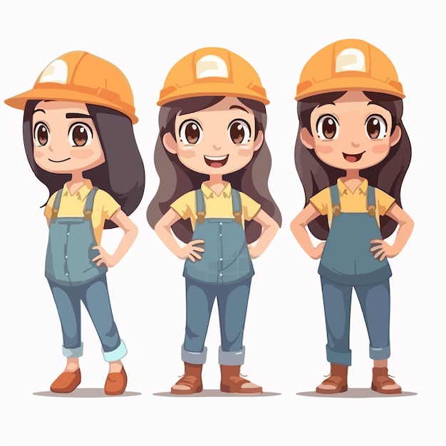 Vector of a builder girl dressed for work young kid cartoon style