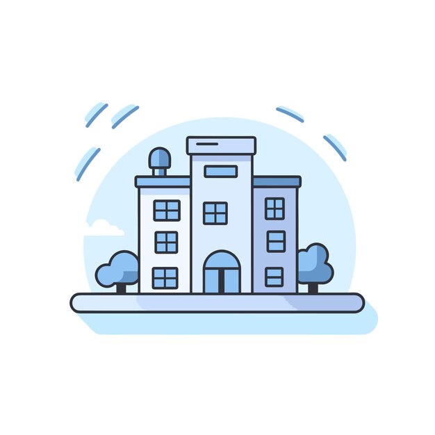 Vector of a building with trees and clouds in the background