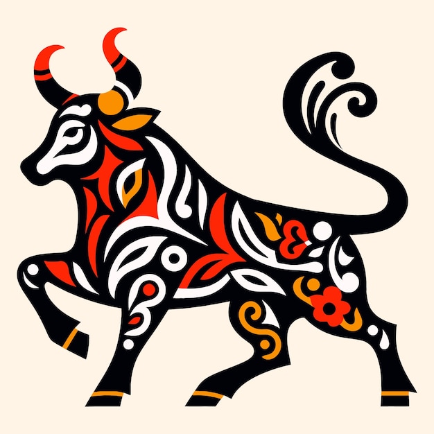 vector bull in Russian painting style