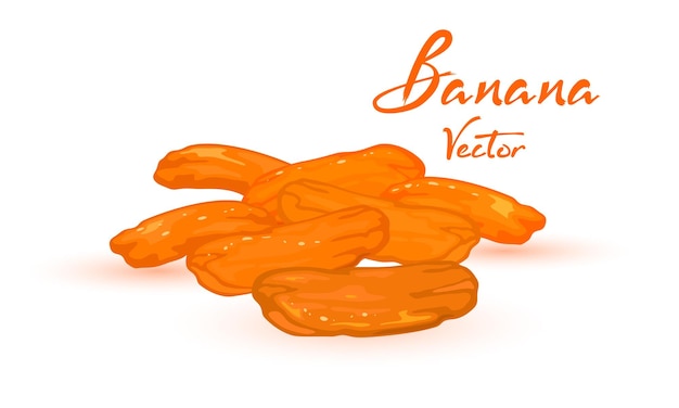 Vector bunch of sun dried bananas with vitamins, snack or dessert