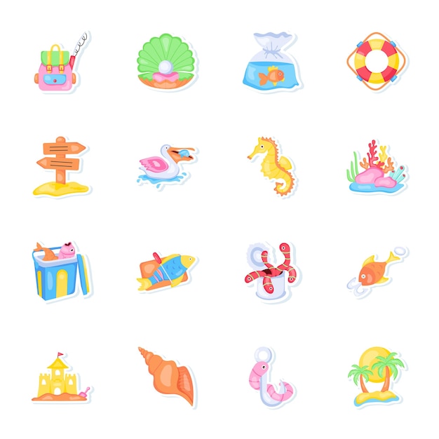 Vector Bundle of 16 Flat Beach Stickers