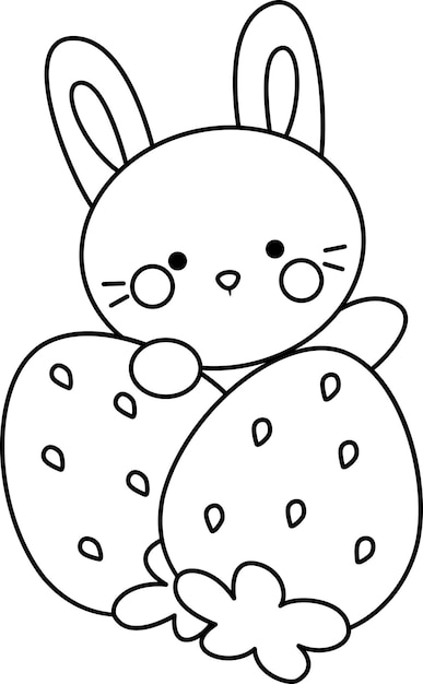 a vector of bunny and strawberry in black and white coloring