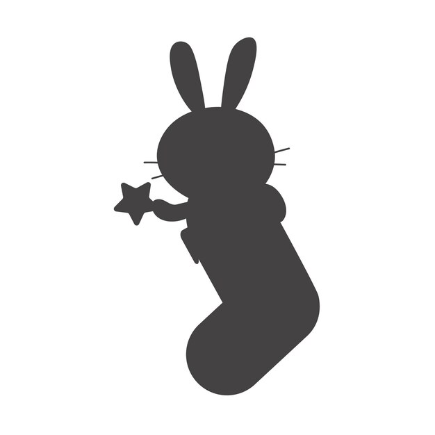 Vector bunny winter illustration of a symbol of chinese new year 2023 Black rabbit in stocking silhouette for Merry Christmas greeting card for children EPS