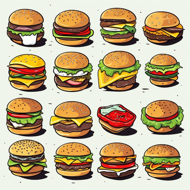 vector burger hamburger food illustration icon fast photo doodle vector art illustrations