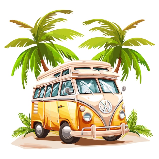 Vector a bus with coconut tree on white background vector illustration isolated on background