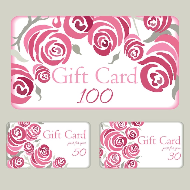 Vector business card with hand drawn roses Colorful romantic gift cards