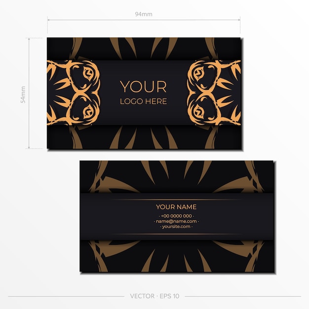 Vector Business cards of dark color with abstract patterns Business card design with monogram ornament