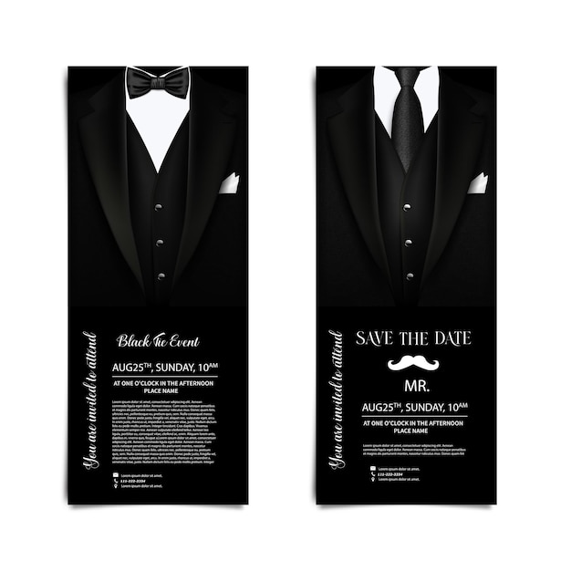 Vector business cards with elegant dress and tuxedo Invitation flyer for the holiday