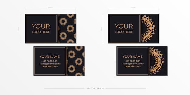 Vector business cards with luxurious patterns.Printable black business card design with vintage patterns.