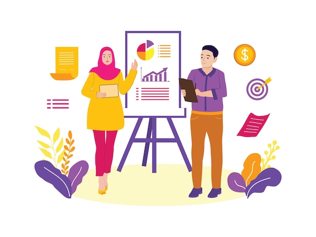 Vector business people presenting sales and marketing concept illustration