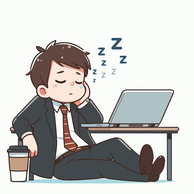 Vector vector businessman is sleepy with laptop with a simple flat design style