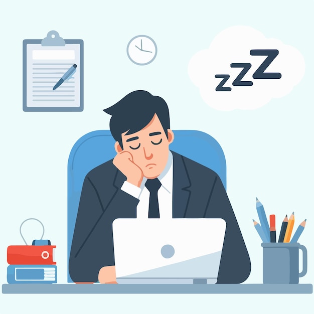 Vector vector businessman is sleepy with laptop with a simple flat design style