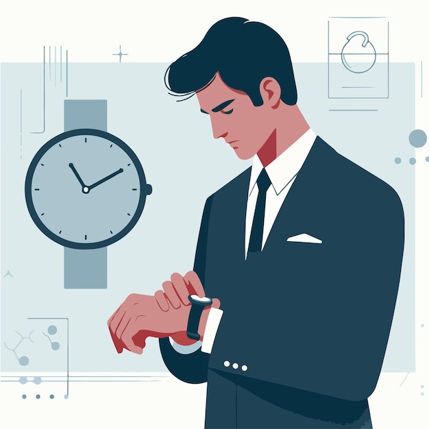 Vector vector businessman looking at a watch with a simple flat design style