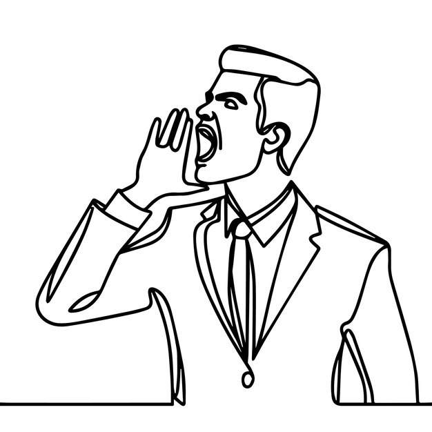 vector of businessman shouting in continuous line style