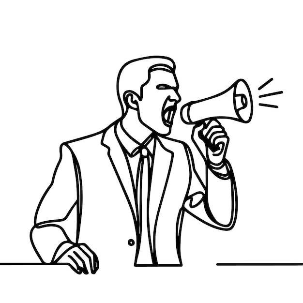 vector of businessman shouting in continuous line style