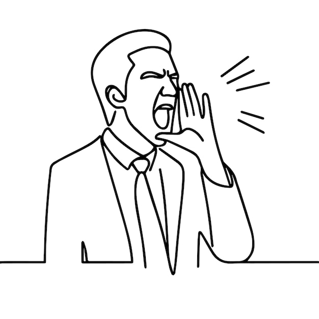 vector of businessman shouting in continuous line style