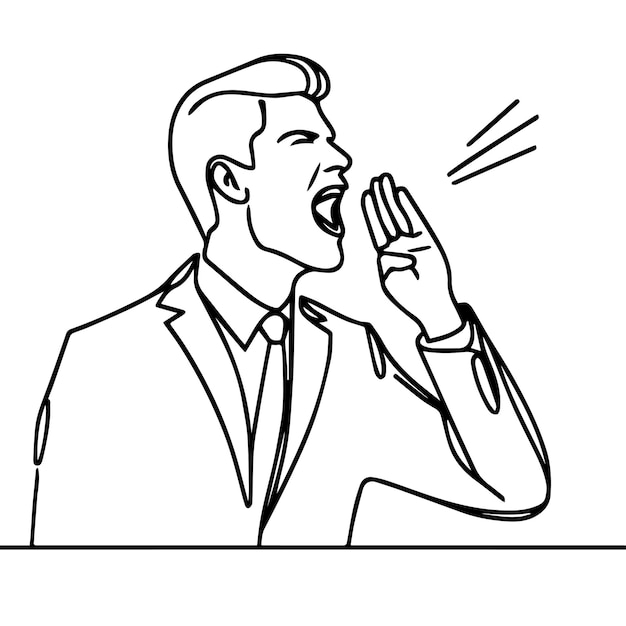 vector of businessman shouting in continuous line style