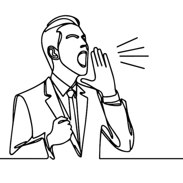 vector of businessman shouting in continuous line style